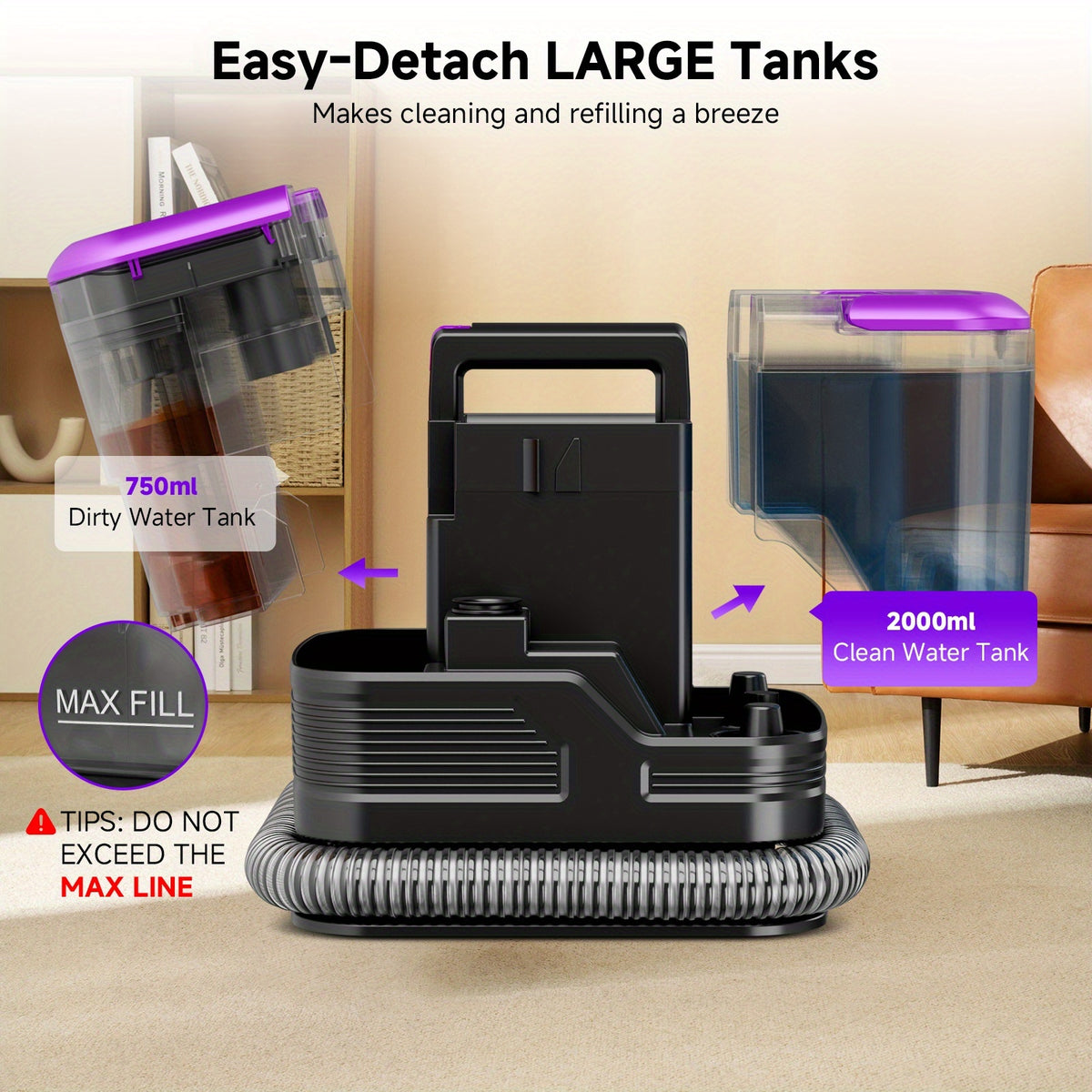 Upholstery Cleaner Machine, Portable Carpet Spot Cleaner with 30Kpa Suction and Dual-Size Brush Head for Pet Stains, Couch, Stairs and Car Seats