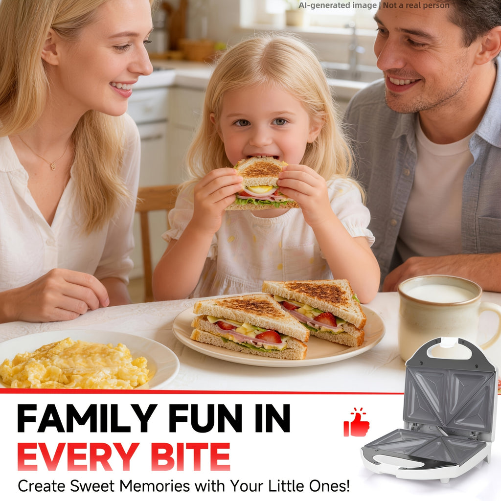 Panini Press Mini Sandwich Maker in White with Ceramic-Coated Nonstick Plates, Two-Slice Bread Format for Grilled Cheese, Breakfast Sandwiches and Melts