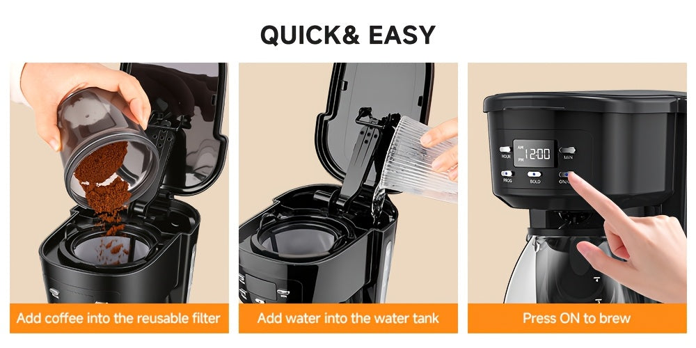 5-Cup Programmable Coffee Maker in White, Digital Drip Brewer with Auto Brew, Brew Pause, Washable Basket Filter and Keep-Hot Plate for Home Kitchens