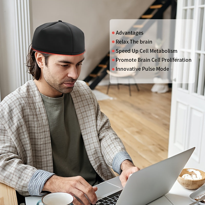 Red Light Therapy Cap with 120 LEDs, 660nm Red and 830nm Near-Infrared Light, Black or Gray Wearable Scalp Care Device for Adult Home Routines