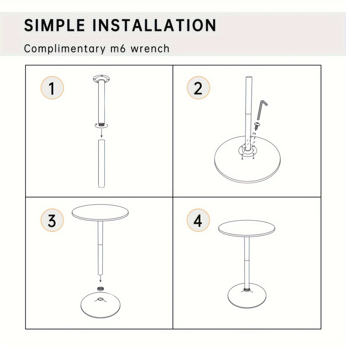 Round Bar Table with Listed 23.5-Inch Diameter Top, Modern Cocktail Furniture in Black or White with Separate Adjustable and Two-Piece Black Options for Small Spaces