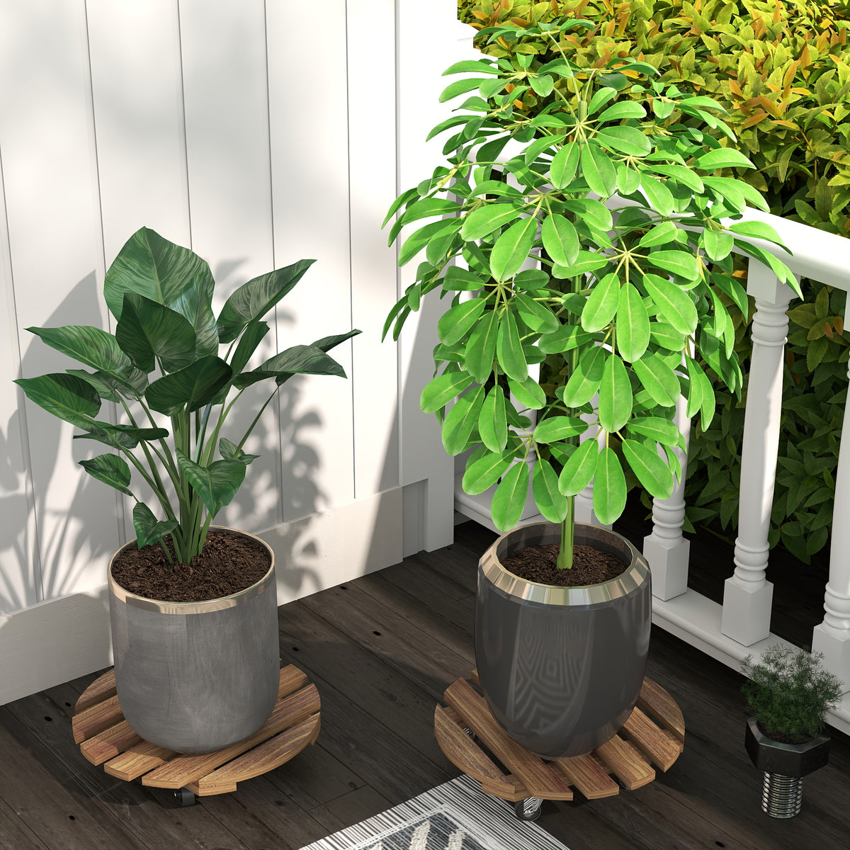 Metal Plant Caddy with Swivel and Lockable Casters, 13.4-Inch Rolling Planter Stand in Brown with 2-Piece or 4-Piece Options for Indoor and Patio Pots