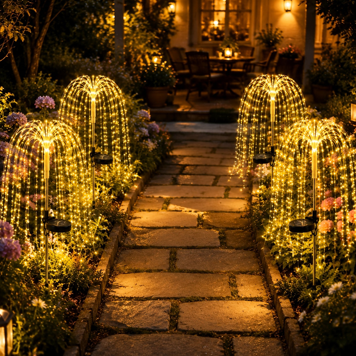 Solar Willow Branch Lights, 2-Piece LED Garden Decor with 100 LEDs and 8 Twinkling Modes for Patios, Courtyards, Pathways, Weddings and Holiday Displays