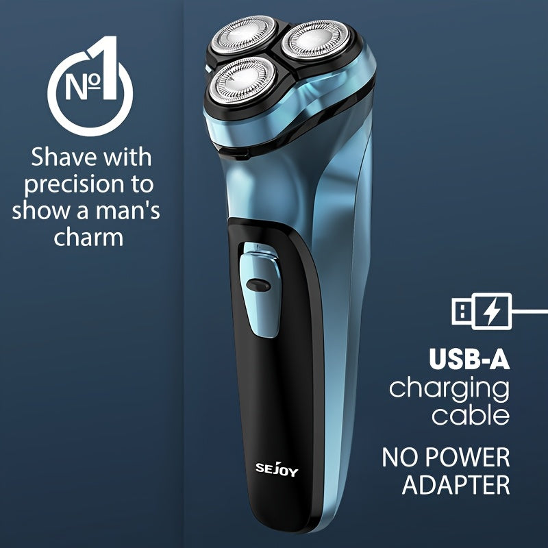 Sejoy Men's Electric Shaver with Pop-Up Trimmer, 3D Floating Head and LCD Display, Listed One-Hour Fast Charging in Blue, Light Blue or Gray