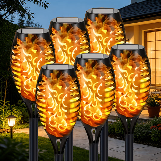 Solar Flame Effect Pathway Lights with Automatic On-Off, Torch-Style Garden Lamps in 6 to 24 Pack Labels and Blue-8Pack Option for Courtyard and Seasonal Decor