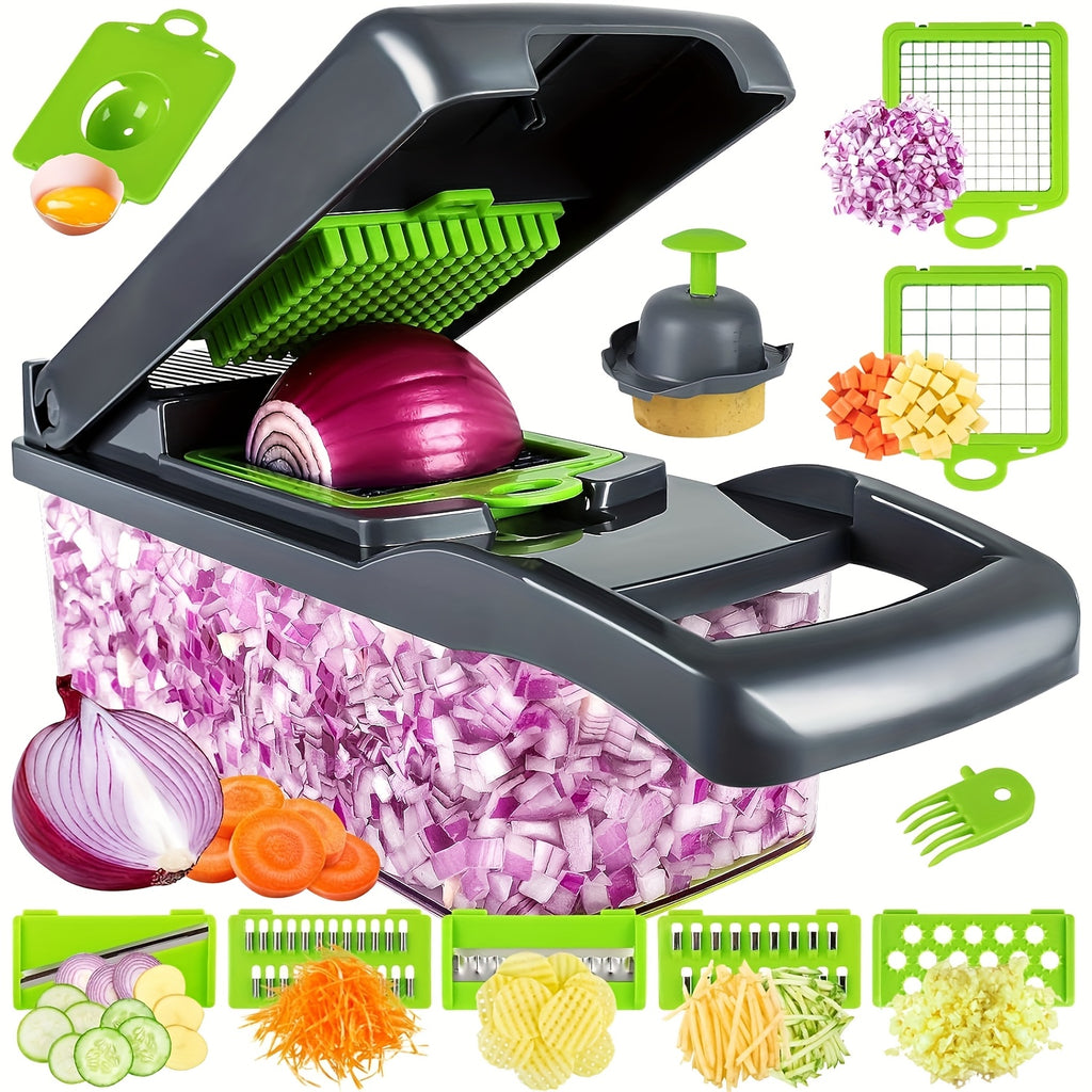 14-in-1 Vegetable Chopper with Container, Multifunctional Onion Dicer and Fruit Cutter for Everyday Kitchen Ingredient Preparation and Home Cooking