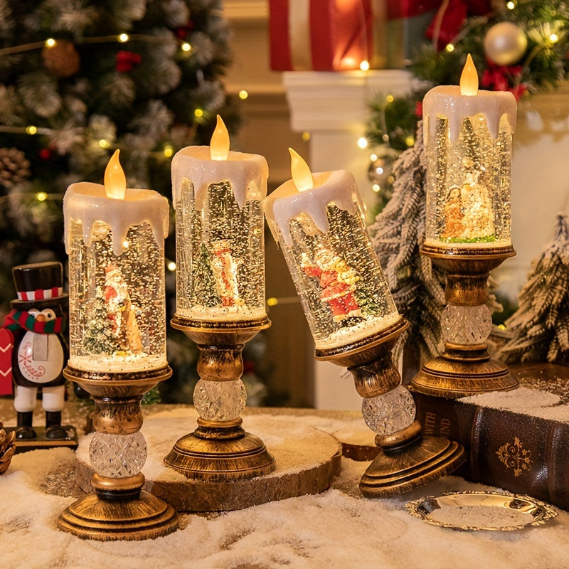 Musical Christmas Flameless Candle Lamp, Listed 11.4-Inch Decorative Light with Rotating Snowflake Feature in Santa Claus, Santa Hugging Bear or Snowman Designs