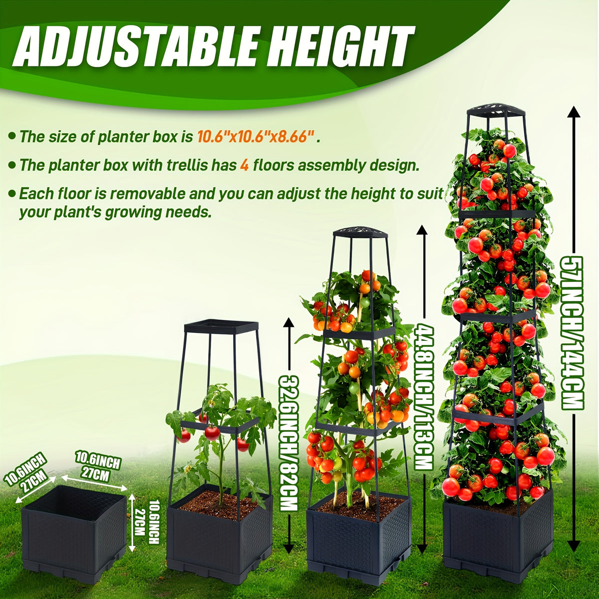 Self Watering Tomato Planter Box with Listed Ladder Trellis, 57-Inch One-Piece Option for Suitable Climbing Plants and Container Gardening in Yard or Indoor Outdoor Spaces