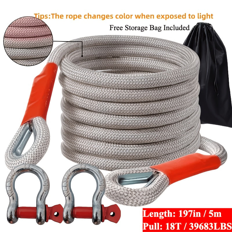 Nylon Tow Rope Kit with Two Steel U-Shaped Hooks and Storage Bag, Listed 16.4-Foot Length in Three Model Options for Compatible Vehicle Equipment