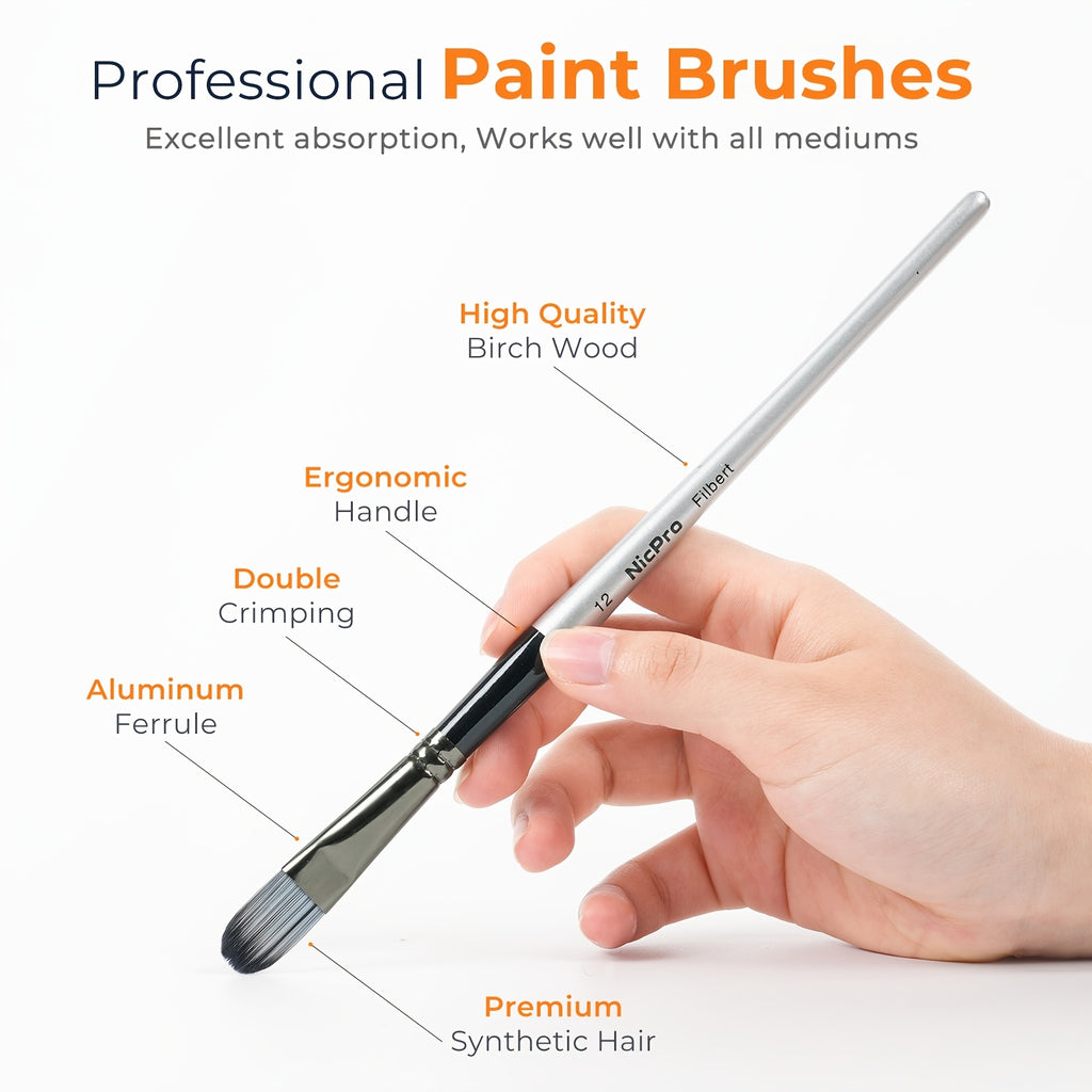 Cloth Roll Paint Brush Set, Listed 36-Piece Art Kit with Box and Palette Knife in Golden, Silvery or Wooden Options for Acrylic, Oil, Watercolor and Gouache
