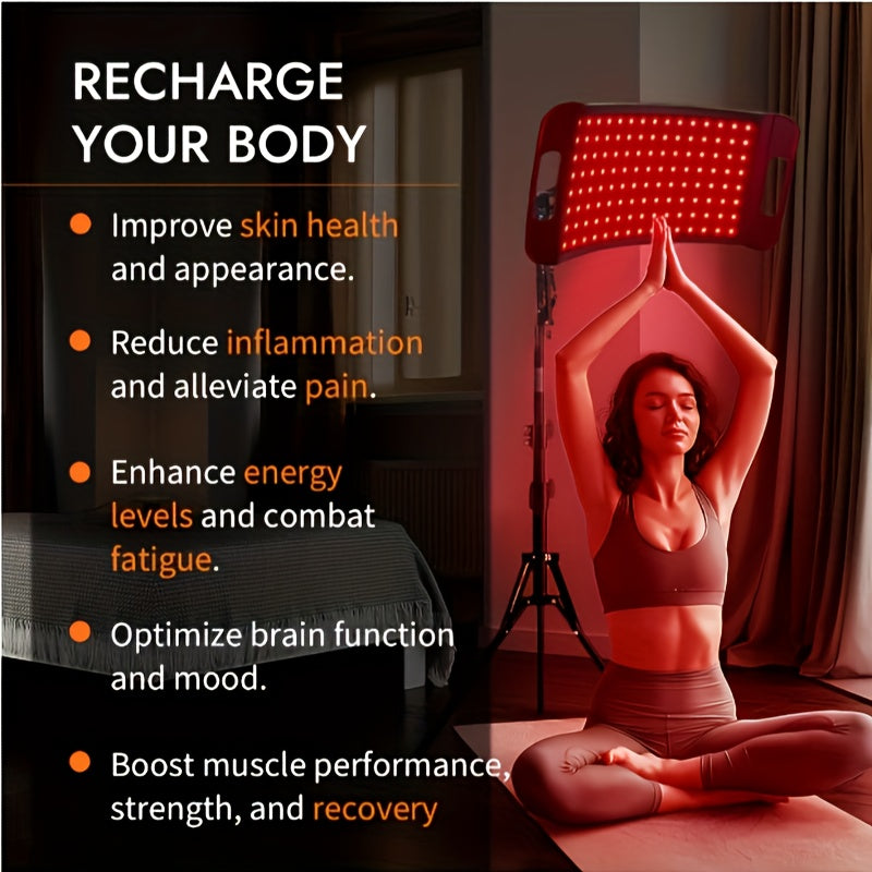 Red Light LED Lamp in Black with Listed Stand, 660nm and 850nm Wavelength Wording and Plug-In Design for Instruction-Guided Adult Personal Care Routines