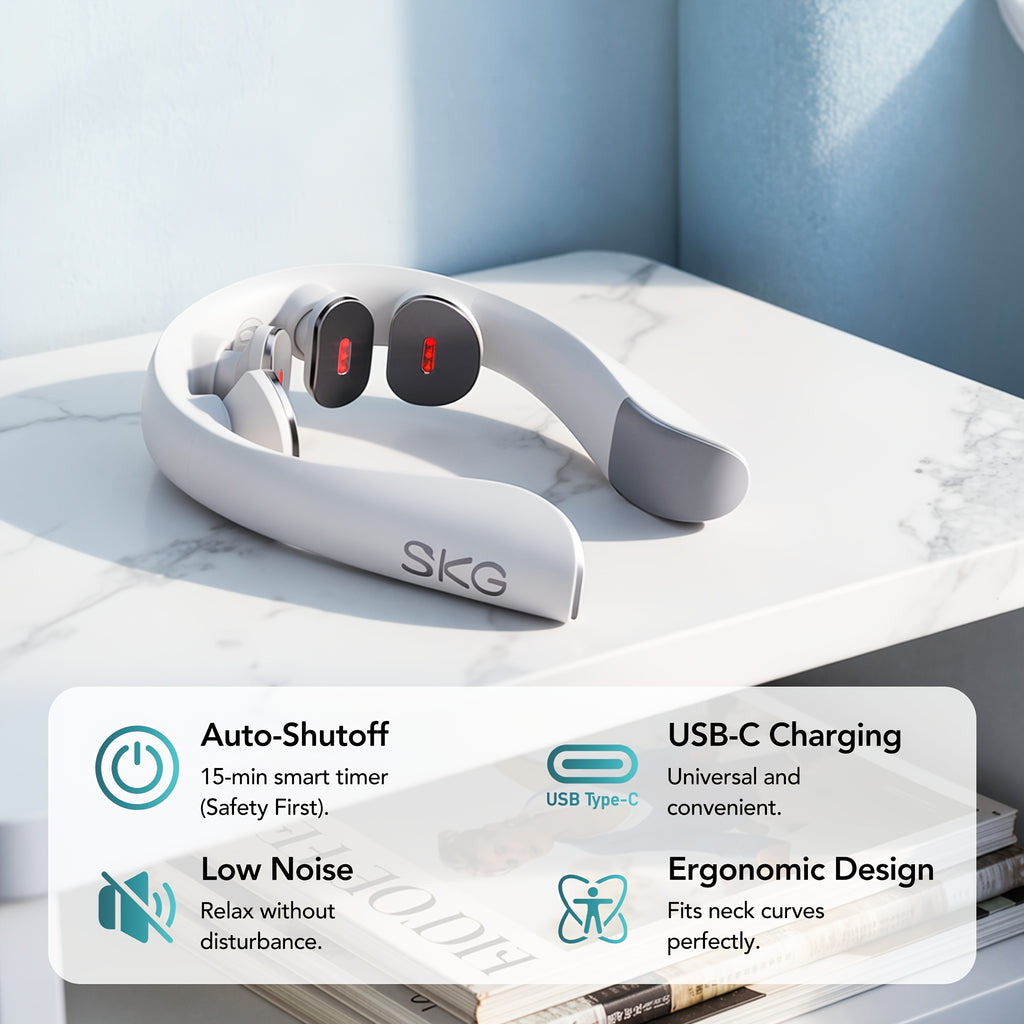 Heated Cordless Neck Massager SKG K5-3 Pro in White, Portable Personal Massage Device with Listed Vibration for Home, Office and Travel Relaxation Routines