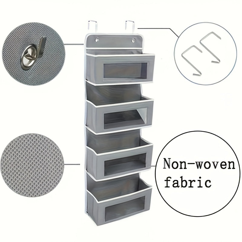 Four-Tier Fabric Door Organizer in Grey, Over-the-Door Pocket Storage for Bedroom Essentials, Bathroom Items and Closet Organization