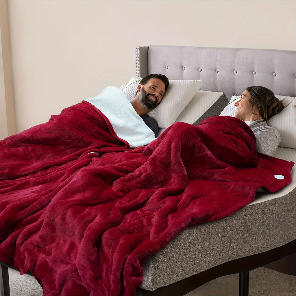 Flannel Sherpa Electric Blanket with 6 Heat Settings, Twin Full and Queen Size Options, Soft Double-Sided Heated Cover for Indoor Winter Comfort