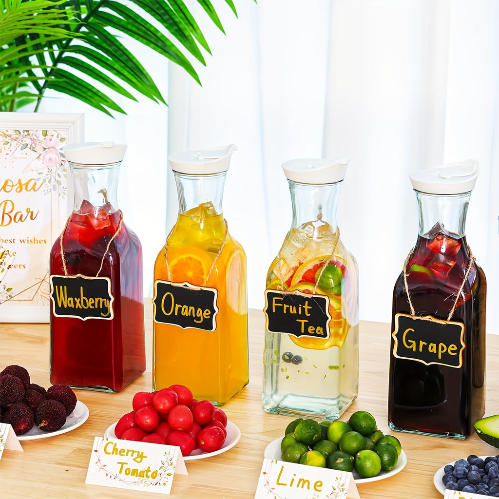 Glass Carafes with Lids, Four 1.5-Liter Beverage Serving Vessels for Iced Tea, Milk and Cold Brew Coffee at Family Meals, Weekend Brunches and Parties