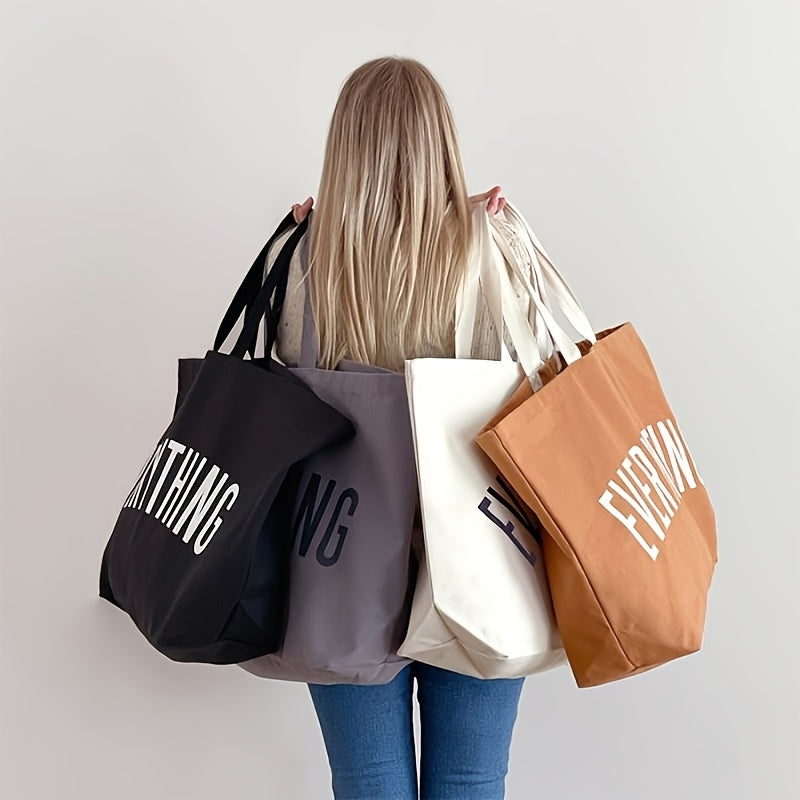 Letter Print Canvas Tote Bag for Women, Large-Capacity Top-Handle Shopping and Commuter Handbag in Multiple Colors for Everyday Errands