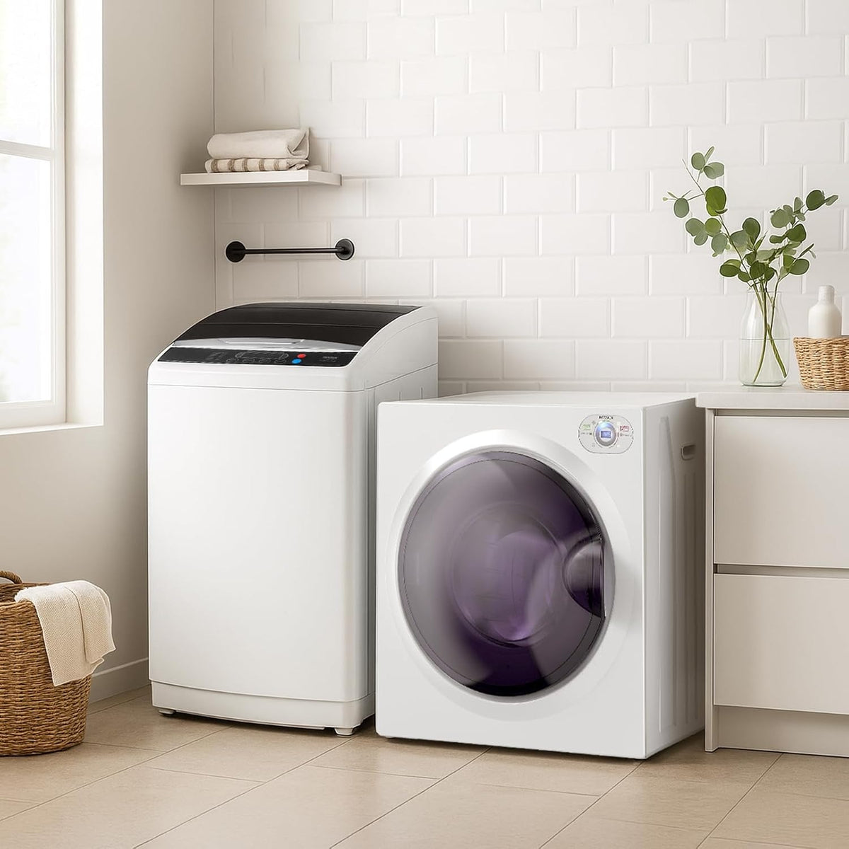 Washer and Dryer Combo, Compact Wash & Dry Laundry Set, Stainless Steel Tub, Smart Control, Low Noise, Wall-Mountable, for Apartment, Dorm, RV & Small Space