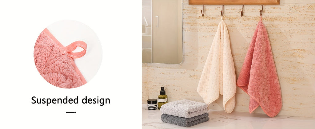 Coral Fleece Hand Towel Set of Four with Soft Fabric Wording, White, Black, Red, Gray and Unspecified-Color Options for Home Bathroom, Spa and Guest Room Routines