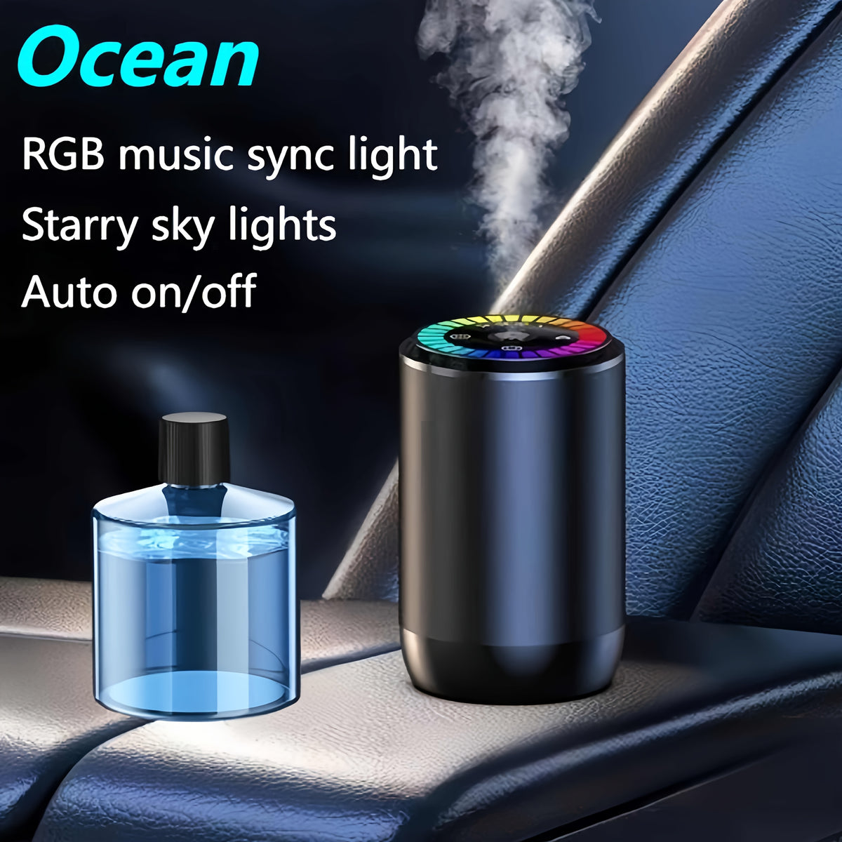 Starry Sky Car Fragrance Diffuser with Adjustable Scent Intensity and Dynamic Lights, One or Three Bottle Fragrance Options for Vehicle Interior Styling