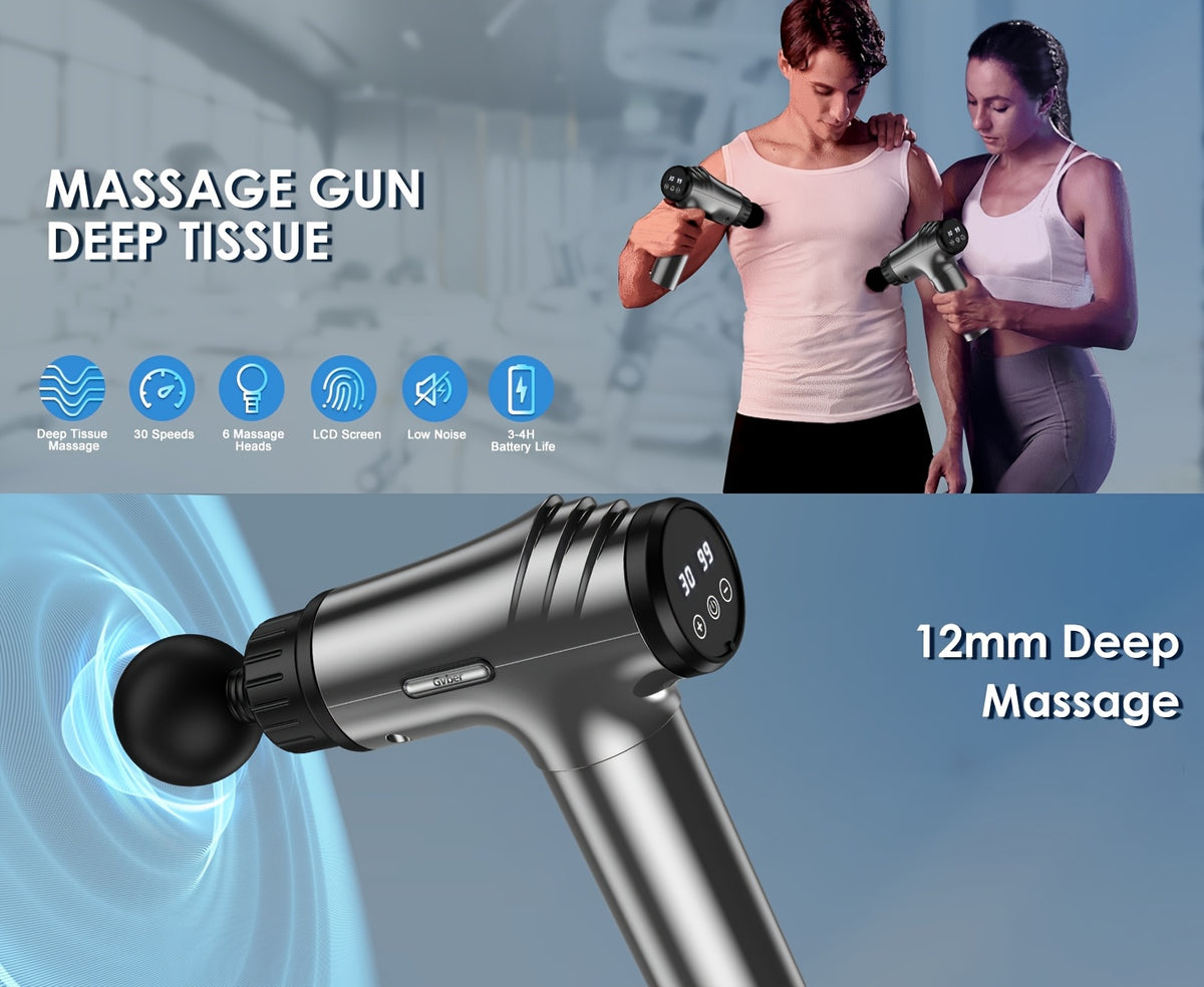 Massage Gun Deep Tissue, 30-Speed Handheld Electric Muscle Massager with 9 Massage Heads, High-Power Percussion Massager for Back, Legs, Arms, Full Body, Post-Workout Recovery, Athlete Gift