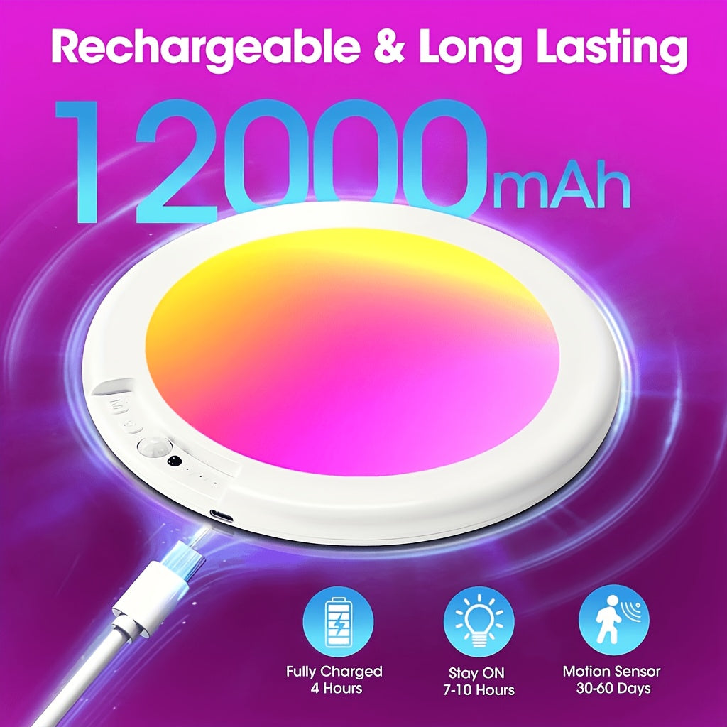 Magnetic Motion Sensor Ceiling Light, Rechargeable LED Lamp with Remote Control, Color-Changing and White Lighting for Closets and Indoor Home Decor