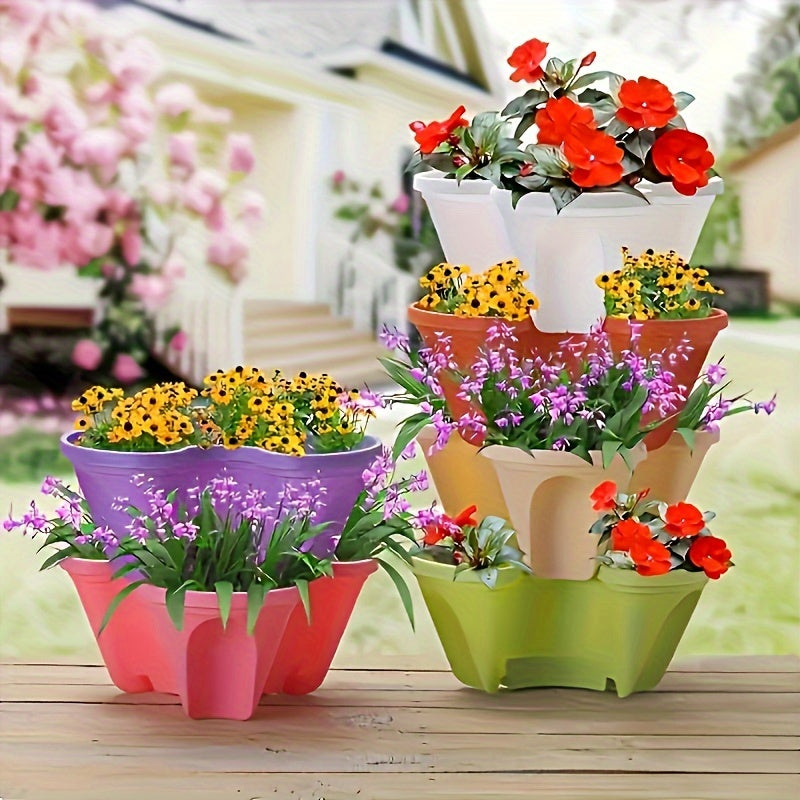 Vertical Garden Stackable Planter Set with Listed Six-Layer Petal Design, Wheels and Tools, Seven Color Options for Herbs, Flowers and Compatible Plants