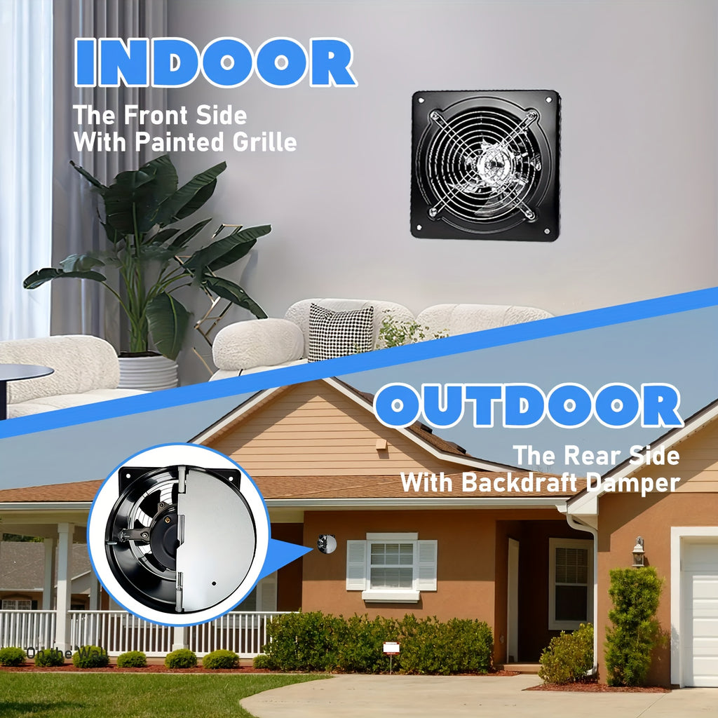 8 Inch Exhaust Fan, 40W Through-Wall Ventilation Fan with Switch, Pure Copper Motor & Backdraft Damper, Metal Fume Extractor for Kitchen, Bathroom, Attic, Garage, Shop, Smoking Room