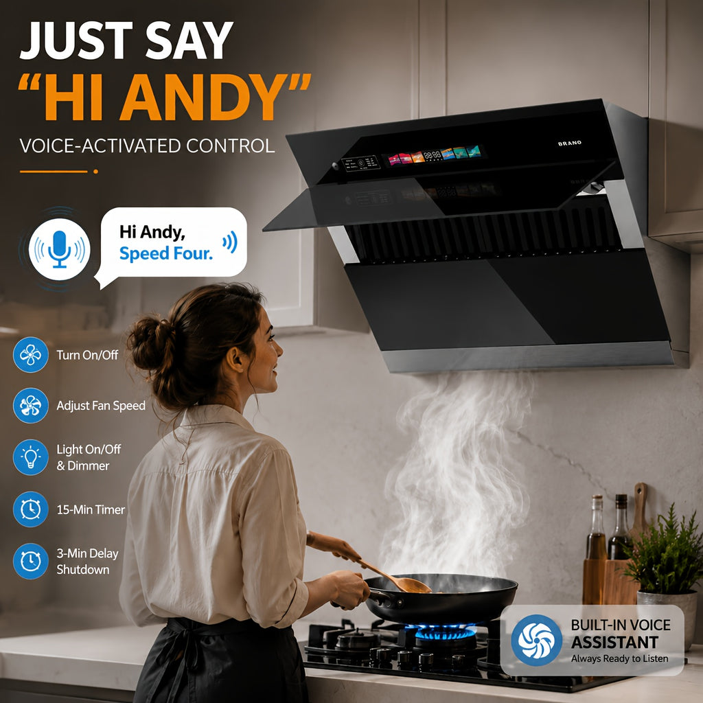 Under-Cabinet Side-Draft Range Hood by BRANO with Voice, Gesture and Touch Controls, Four Fan Speeds and Stainless Steel Filters, 30 or 36 Inch Options