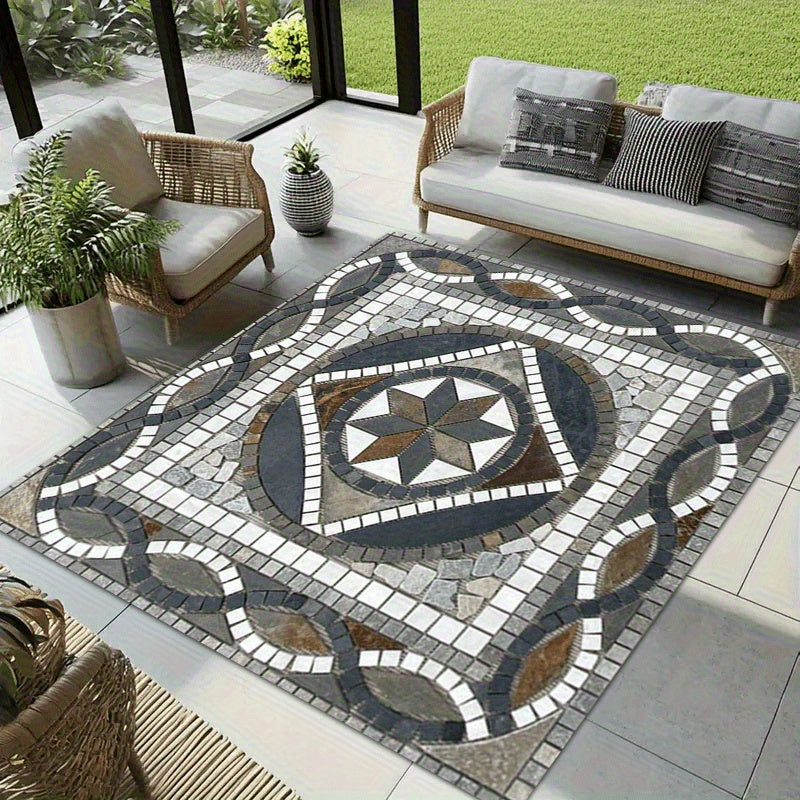 Marble Print Decorative Mat in Listed 160 x 230 cm Size, Bohemian Retro Crystal Velvet Textile with 850gsm Reference for Home and Seasonal Gathering Decor
