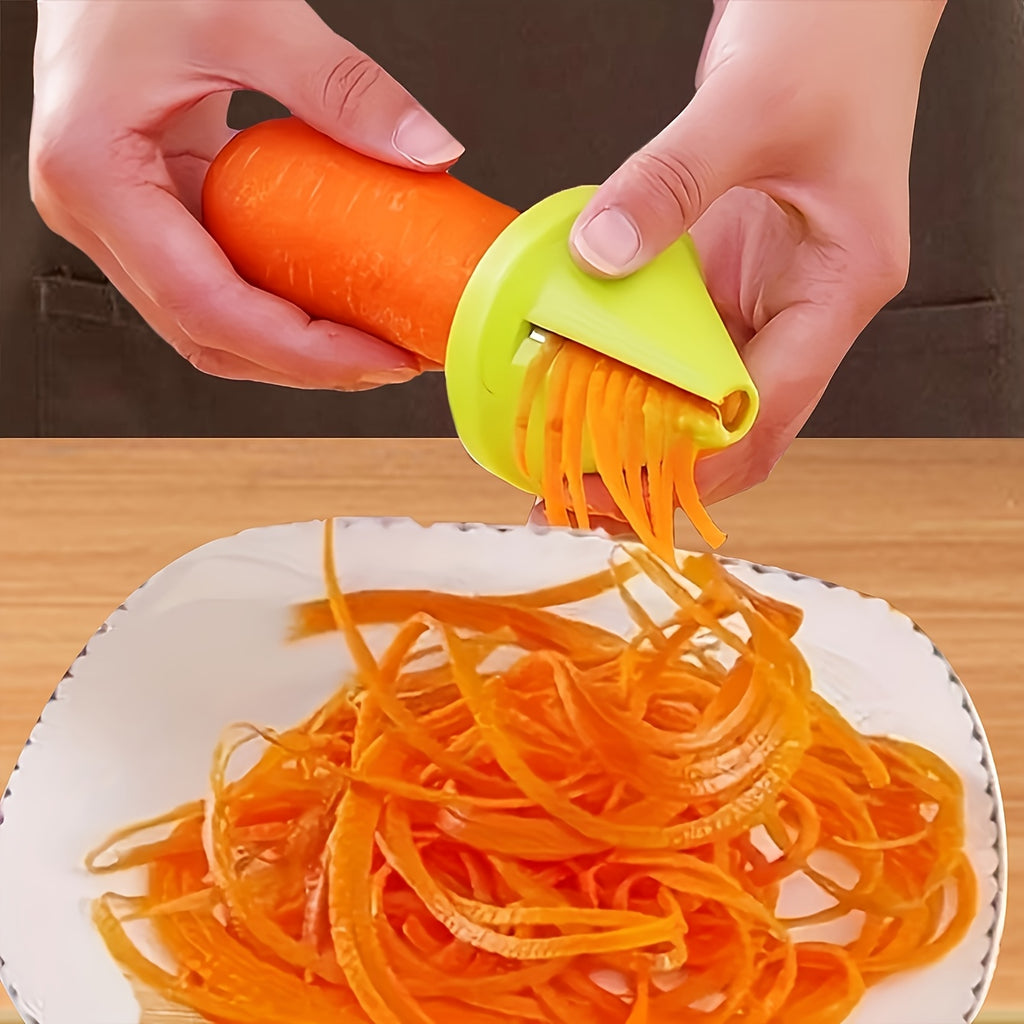Conical Vegetable Shredder in Green, One-Piece Kitchen Prep Tool with Carrot and Cucumber Grating, Slicing and Peeling References for Fruit and Vegetables