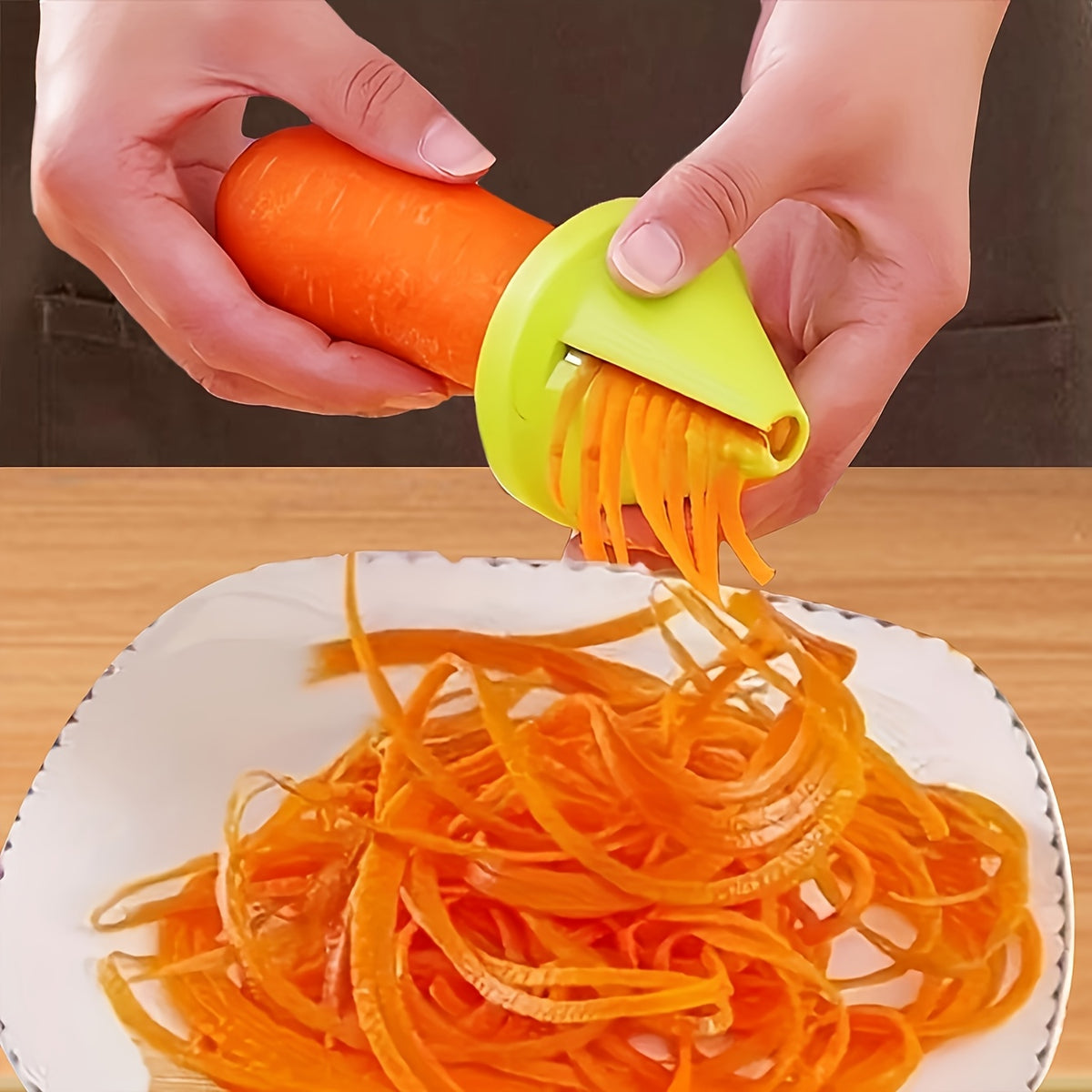 Conical Vegetable Shredder in Green, One-Piece Kitchen Prep Tool with Carrot and Cucumber Grating, Slicing and Peeling References for Fruit and Vegetables