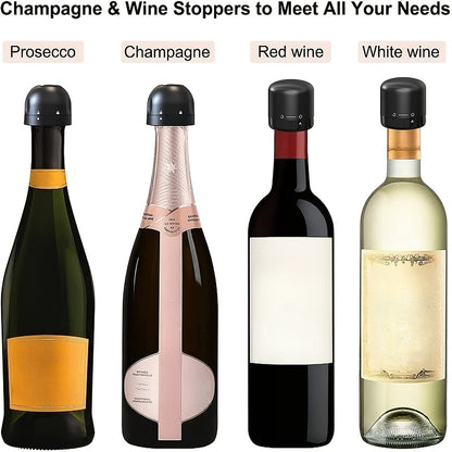 Wine and Champagne Bottle Stoppers in Black with Single Wine Stopper, Two-Pack, Ten-Pack and Set Options for Compatible Bottle Storage and Home Entertaining