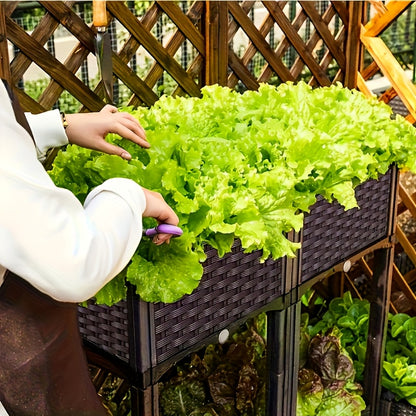 Raised Garden Bed with Legs by SKYNEST, Brown Plastic Planter with Listed Drainage System and One- to Four-Box Options for Outdoor Herbs and Vegetables