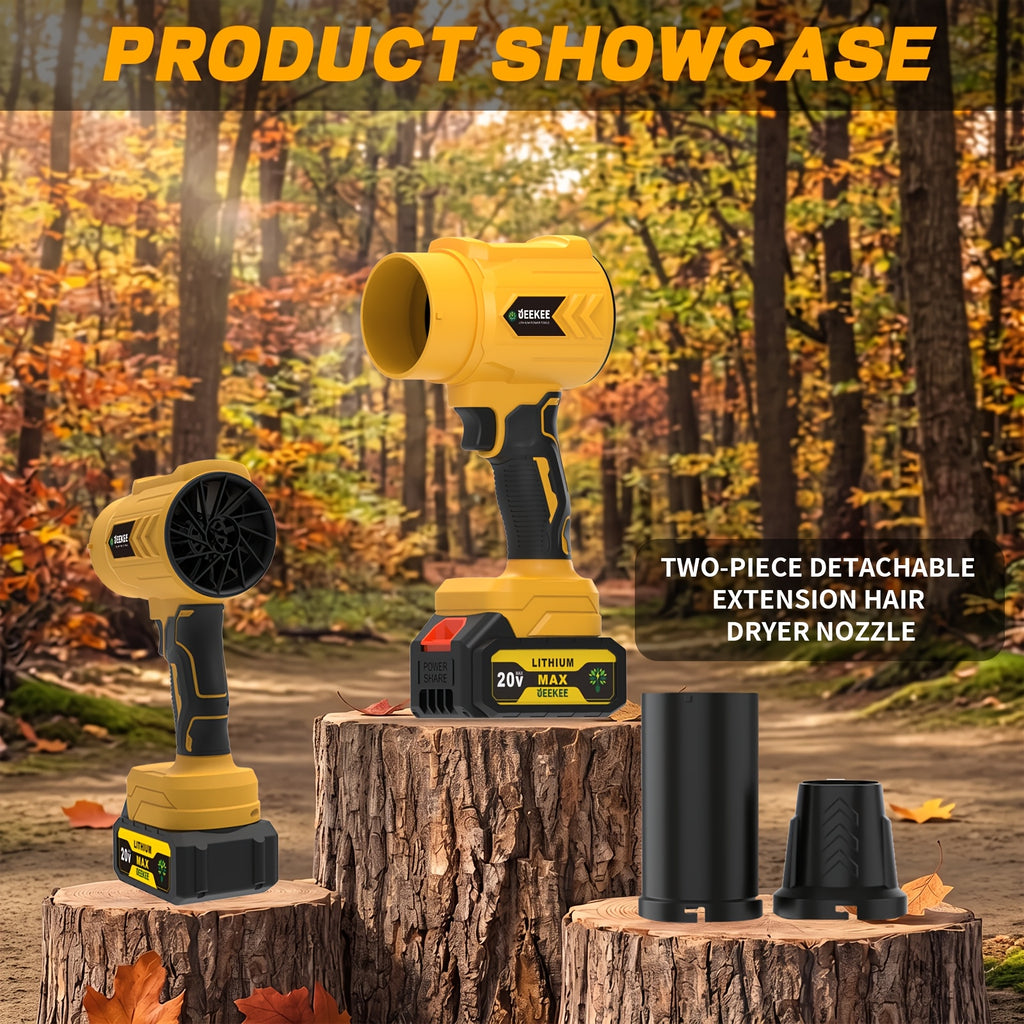 Turbine Cordless Leaf Blower with Listed 50000RPM Motor and 20V Wording, Black Single-Battery or Yellow Two-Battery Bag Options for Yard Cleanup
