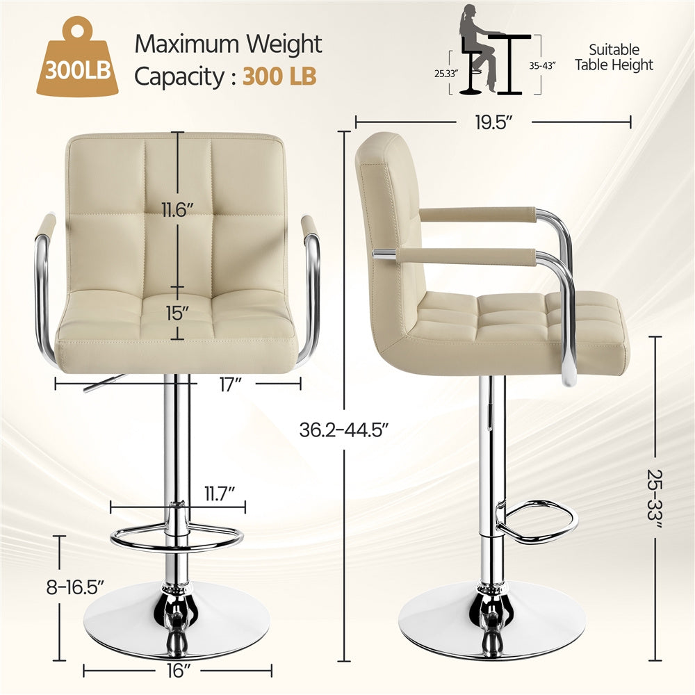 PU Leather Bar Stools Set of 2 by Costoffs, Adjustable Height and 360-Degree Swivel Seats with Backrests, Footrests and Steel Bases for Kitchen Islands