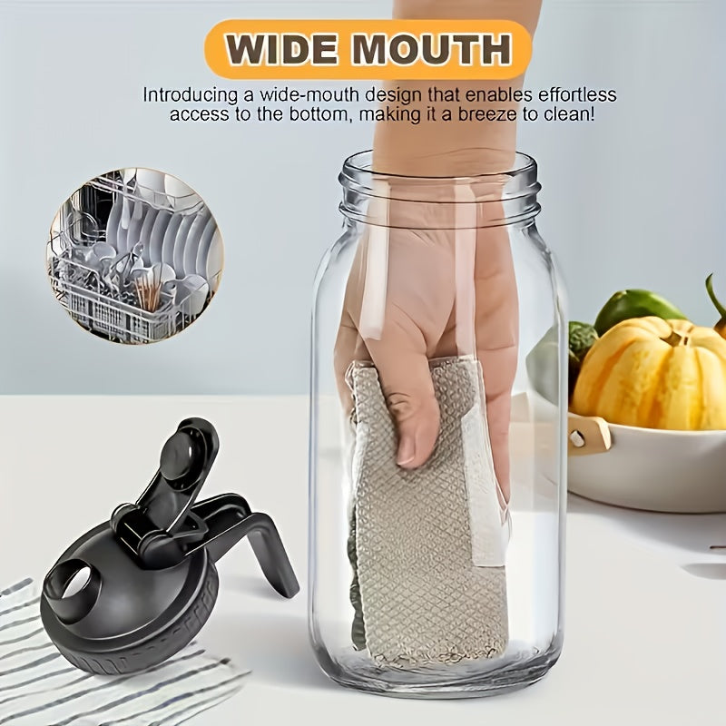 64oz Glass Pitcher with Handle and Pour Spout Lid, Wide Mouth Mason Jar Water Jug in 2-Pack, 3-Pack or Cup Set Options for BBQs and Fridge Storage