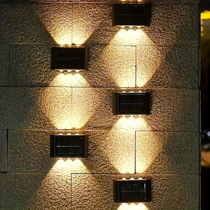 Solar Up and Down Wall Sconces with Listed 6-LED Design, White or Warm Light and 4- or 8-Piece Options for Outdoor Fence, Patio and Garden Decoration