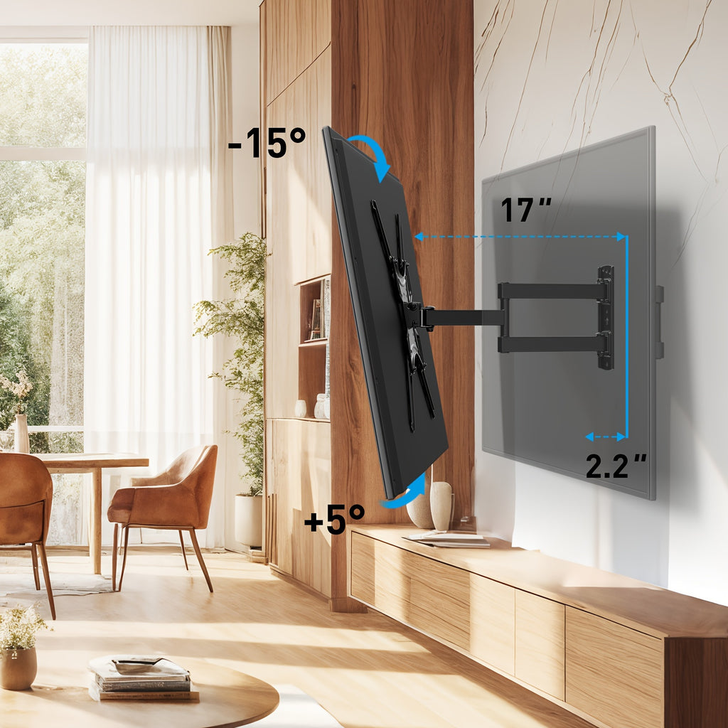 TV Wall Mount Full Motion for 37-75 Inch TVs, Articulating Dual Arms with Swivel, Tilt & Leveling, 132 Lbs Capacity, Max VESA 600x400mm, Fits 16-24 Inch Wood Studs, for OLED LCD LED Flat & Curved TVs