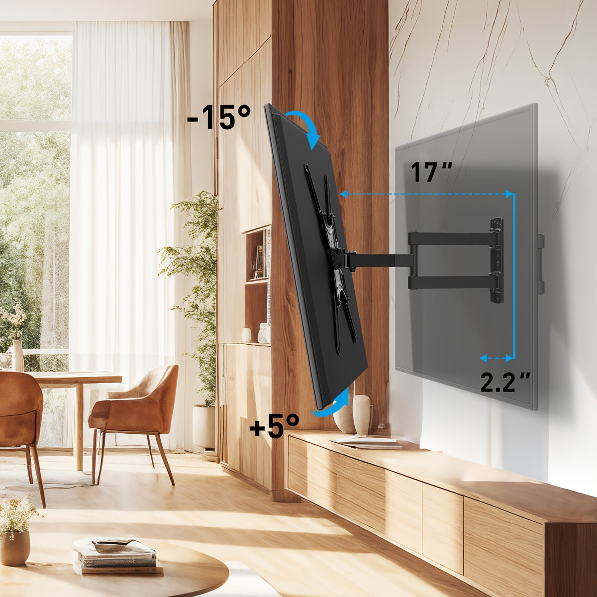 TV Wall Mount Full Motion for 37-75 Inch TVs, Articulating Dual Arms with Swivel, Tilt & Leveling, 132 Lbs Capacity, Max VESA 600x400mm, Fits 16-24 Inch Wood Studs, for OLED LCD LED Flat & Curved TVs
