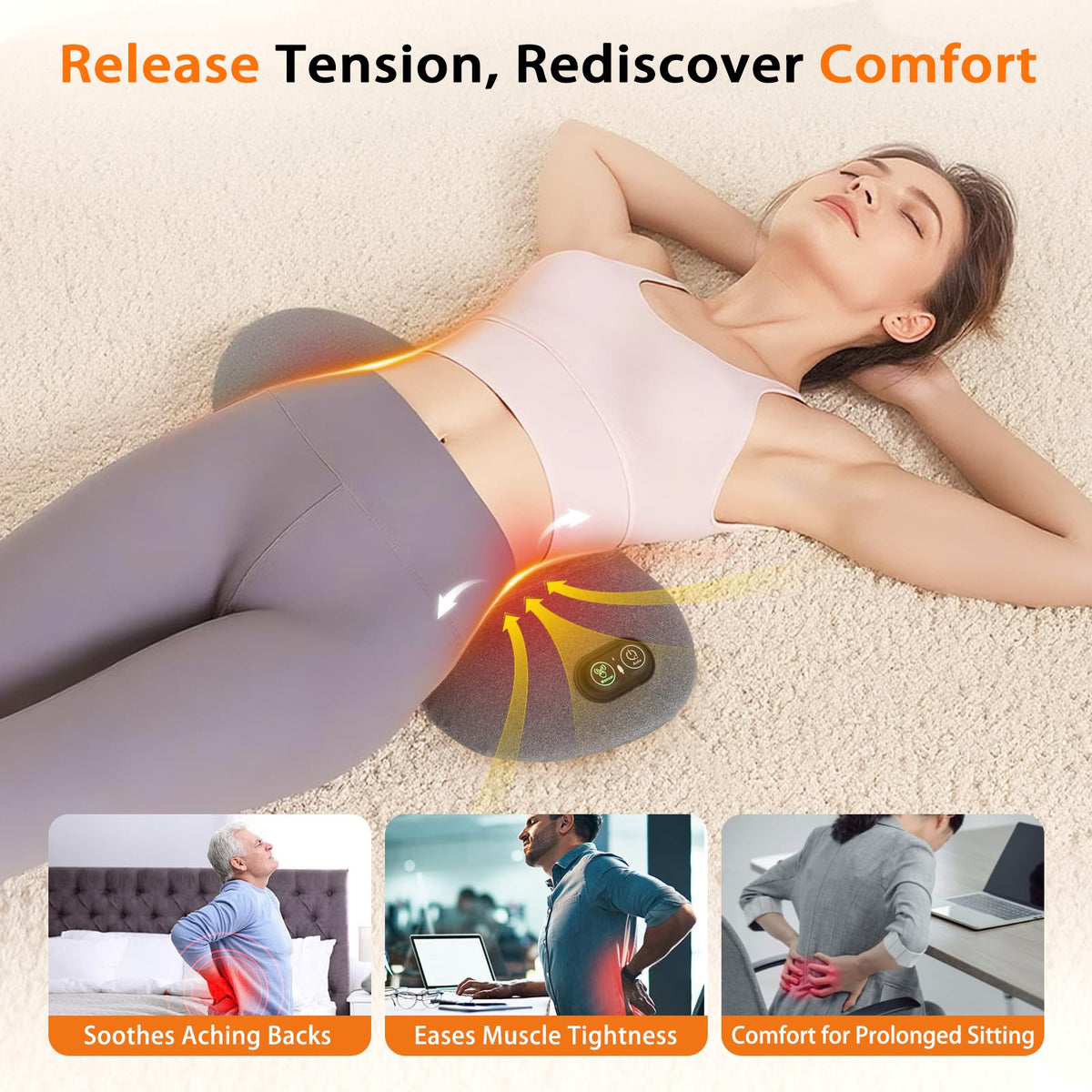 Lumbar Support Pillow with Listed Vibration, Heat and Air Cushion Lift Functions, Single Lower Back Cushion for Compatible Office Chairs and Stationary Car Seating
