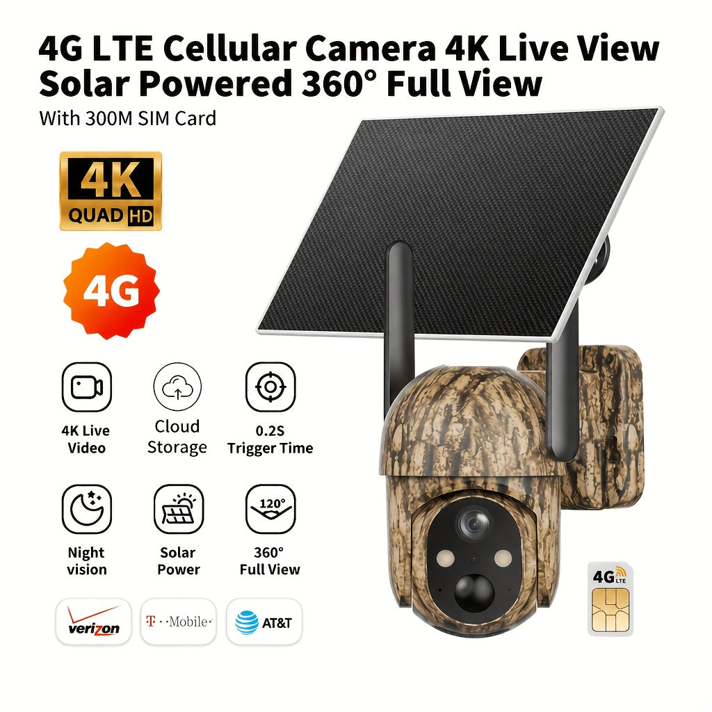 Solar Cellular Security Camera by SEHMUA, 4G LTE Outdoor Monitoring with 4K Live View, Remote Pan Tilt, Night Vision and Two-Way Audio for Farms and Ranches