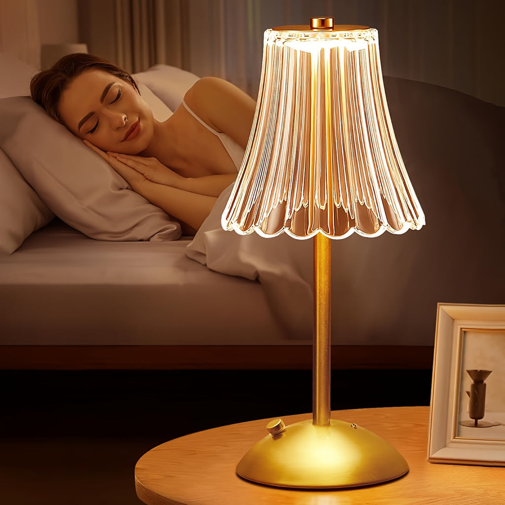 Touch Control Crystal Table Lamp with Three Light Tones, Dimmable LED Lighting, Wrought Iron Base and USB Rechargeable Battery, Single or Two-Lamp Options