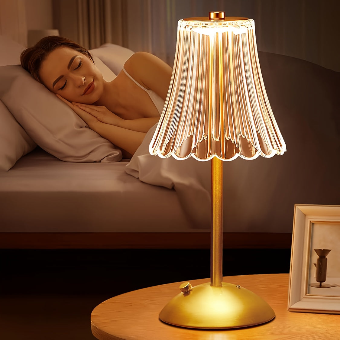 Touch Control Crystal Table Lamp with Three Light Tones, Dimmable LED Lighting, Wrought Iron Base and USB Rechargeable Battery, Single or Two-Lamp Options