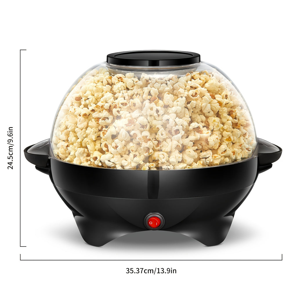 Electric Stirring Popcorn Maker with Listed 800W Power and 6-Quart Capacity, Removable Nonstick Plate and Serving Bowl Lid in Red or Black for Home Movie Nights