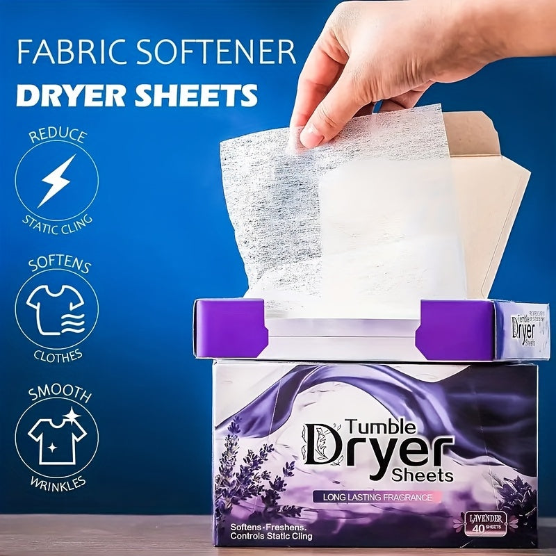 Lavender Dryer Sheets in 40-Count Box, Scented Laundry Fabric Care Sheets for Compatible Clothes Drying Routines and Everyday Household Laundry Supplies