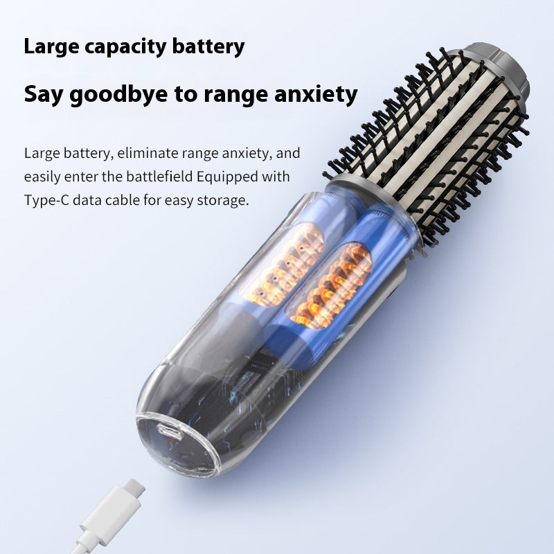 Rechargeable Hair Styling Brush with Cordless 2-in-1 Curler and Straightener Functions, Listed LED Display in White or Grey for Everyday Hair Styling Routines