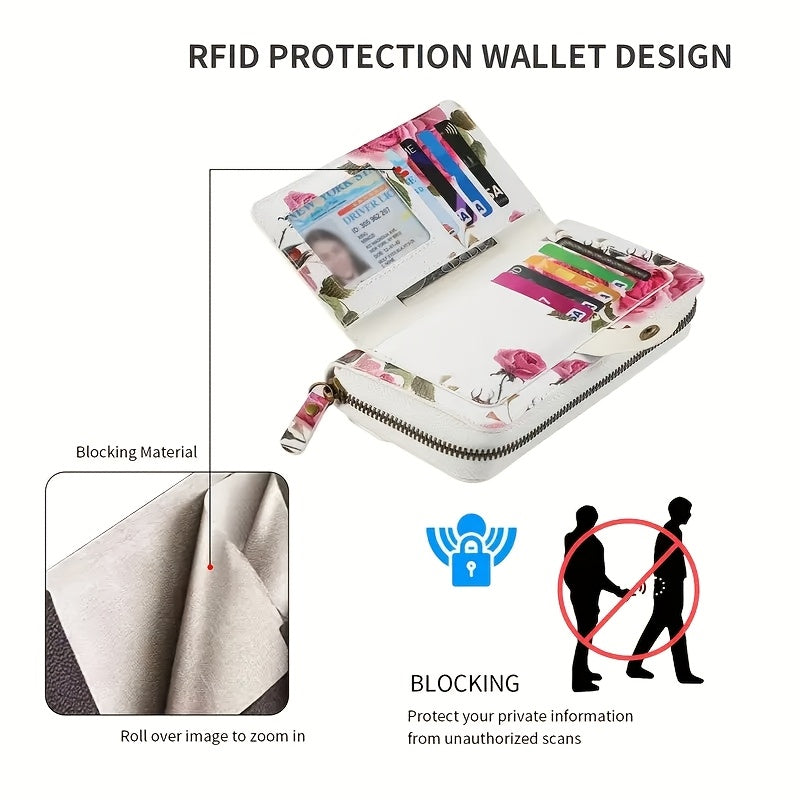 Floral Clutch Wallet for Women with Listed Zipper, Card and Coin Storage, Bow Accessory Reference and Selected Shoulder Strap Styles in Multiple Color Options