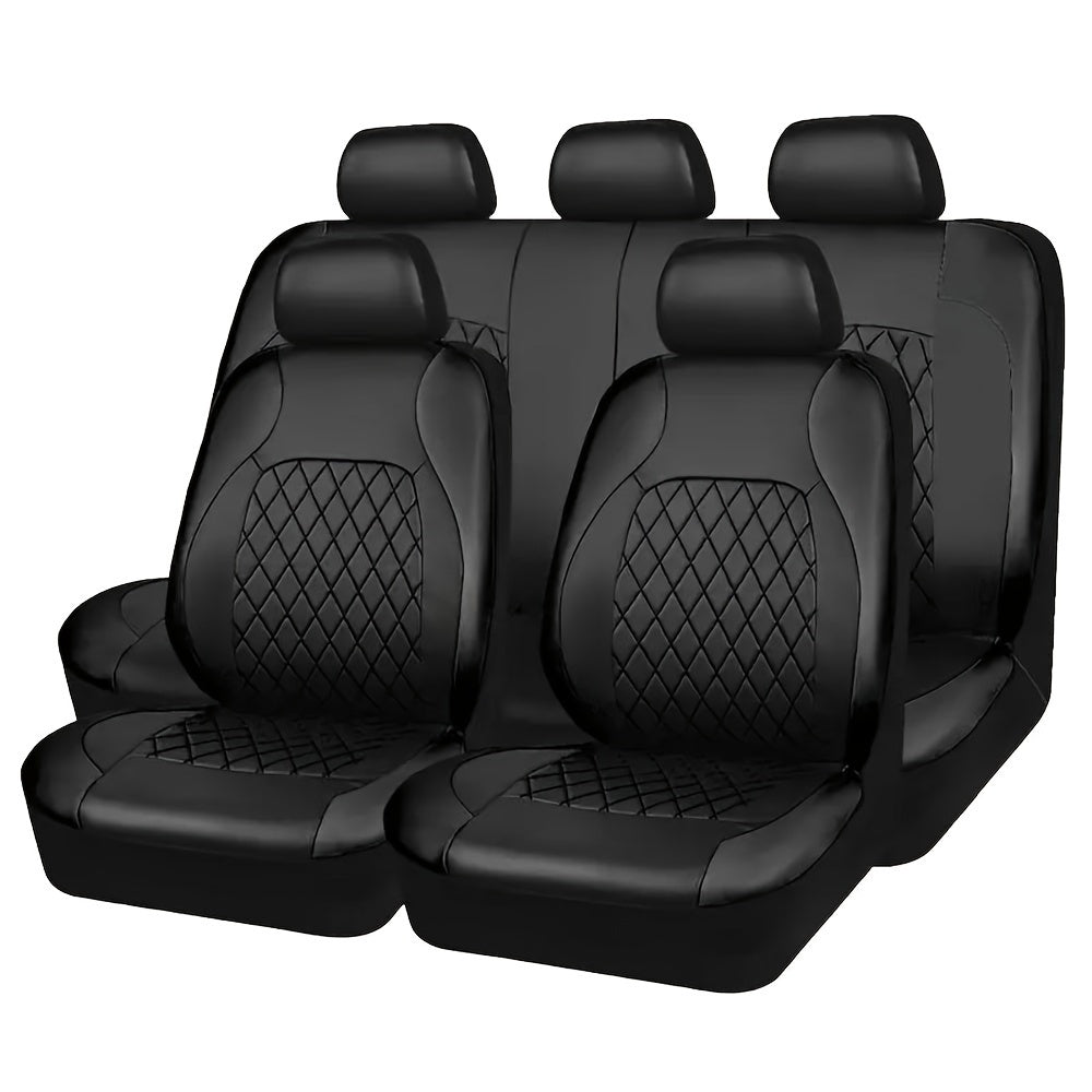 Faux Leather Car Seat Covers Full Set for Five Seats, Front Seat and Rear Bench Coverage with Split-Seat Compatibility and Multiple Color Options