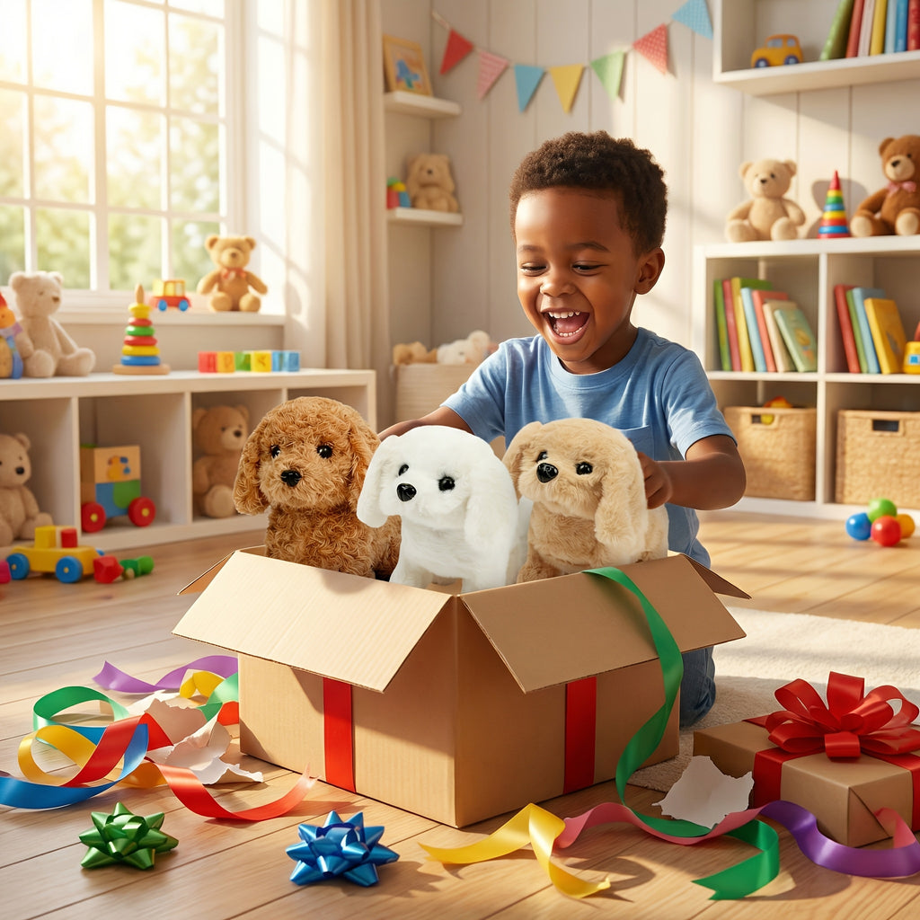 Electronic Walking Toy Dog Set, 3-Piece Interactive Puppy Toys That Walk, Run, Bark and Wag Their Tails for Children's Pretend Pet Play