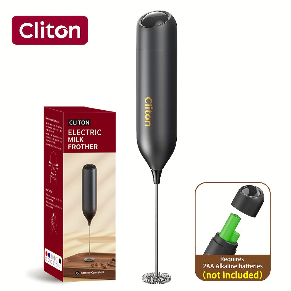 Handheld Milk Frother by CLITON, Battery-Powered 304 Stainless Steel Whisk for Coffee and Tea in Black, White or Green with Single or ABS Stand Options